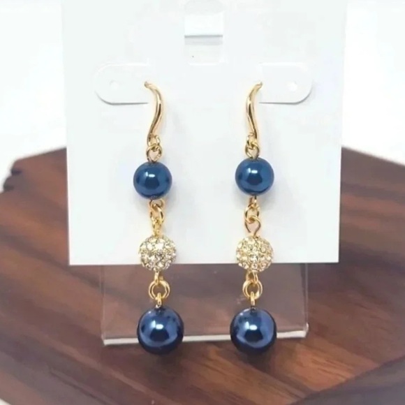 Anthropologie  Gold-Tone Pavé Fireball & Colored Imitation Pearl Drop Earrings - Picture 1 of 2